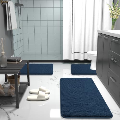 OLANLY Memory Foam Bathroom Toilet Rugs U-Shaped 24x20, Soft Bath Mat, Navy - Image 6