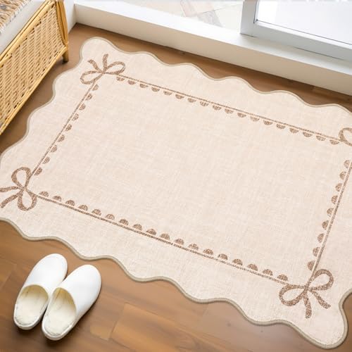 GarveeHome Scalloped Entryway Rug 2x3 Washable Front Door Bow Rug, Beige by GarveeHome