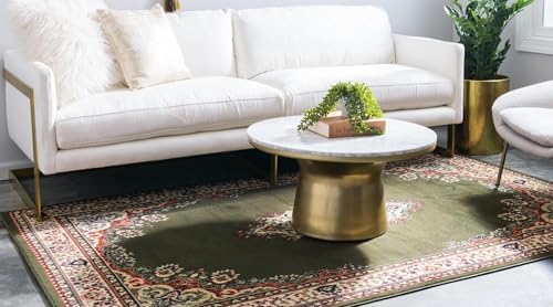 Unique Loom Reza Collection Traditional Persian Style Area Rug, 4 x 6 ft, Olive/Ivory - Image 4