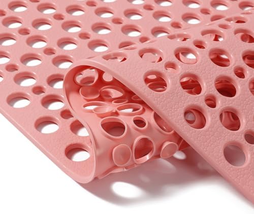 Nonslip Bathtub Mat Extra Soft TPE Bath Mat for Kids, Machine Washable Bathroom Shower Mat, Smooth/Non-Textured Tubs Only, 35L x 16W Inch (Pink) by Mantto