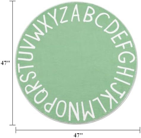 Topotdor Round ABC Area Rug,47 Inch Soft Floor Carpet,Sage Green - Image 3