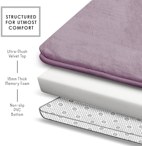 Clara Clark Bathroom Rugs, Velvet Memory Foam Bath Mat, Non-Slip Bath Rugs, Machine Wash, Dries Quickly, Ultra Soft Plush Bath Mats for Bathroom, 17 x 24, Dusty Purple - Image 5