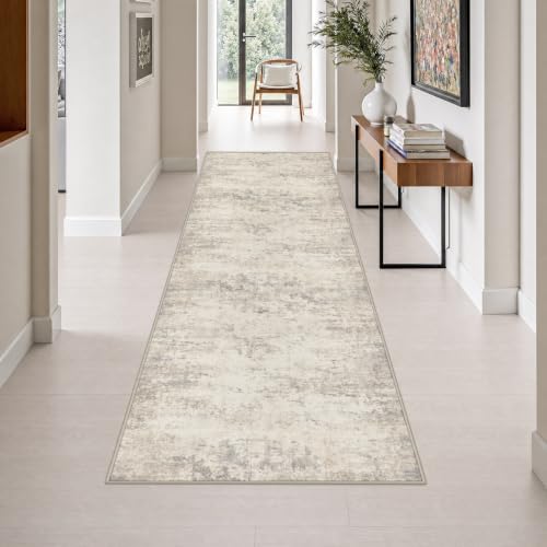 3x10 Washable Runner Rug：Modern Abstract Soft Carpet Brown Beige by FXRHLP