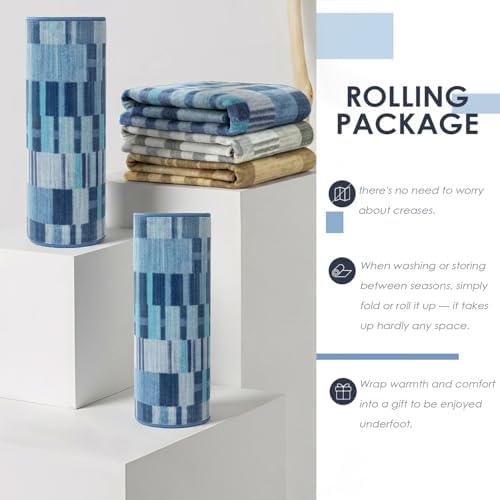 hicorfe Kitchen Runner Rugs,[No Crease] 3 Pieces Non Slip Kitchen Mats for Floor,Washable Kitchen Rugs,Geometric Floor Carpet for Hallways Entryway Laundry Room(20"x32"+20"x48"+21"x59" Navy Blue) - Image 3