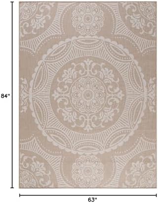 Luul Home Medallion Outdoor Rug 5x7 Washable Outside Carpet for Indoor Patio Porch Waterproof Easy Cleaning Non Shedding Area Rugs Beige 5 x 7 - Image 2