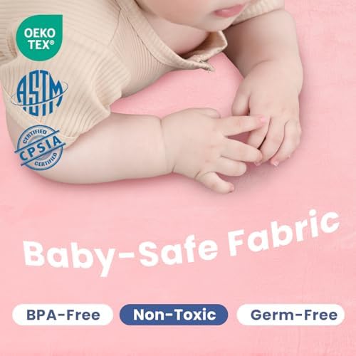 Huloo Sleep Baby Play Mat for Floor,1.3" Thick Elasti-Foam 50x50 Playpen Mat for Toddlers Infant Kids,Water-Repellent Soft Coral Velvet Tummy Time Mats,Non Slip Crawling Mats,Tatami Style(Pink) - Image 6