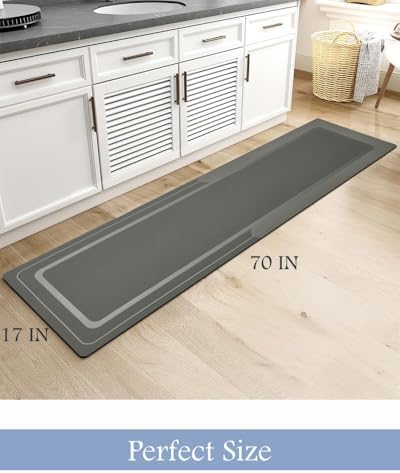 MontVoo-Bath Mat Rug Long Non Slip Super Absorbent Bathroom Runner Stain Resistant Quick Dry Thin Bathroom Mat Fit Under Door-17"x70",Darkgrey - Image 2