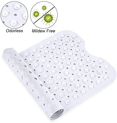 YINENN Bath and Shower Safety Mats 40x16 inch, Non Slip with Suction Cups for Bathroom Stall and Tub Floor, Extra Large and Machine Washable, Drain Holes Keep Bathtub Clean, White - Image 2