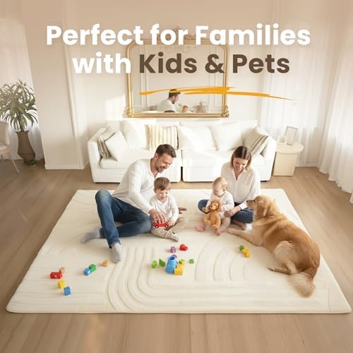 Huloo Sleep 1.3" Thick Fluffy Baby Play Mat for Floor,4’x6’ Rug (Cream) - Image 3