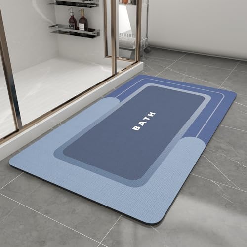 MontVoo Bath Mat-Bath Mat Rug Non Slip Super Absorbent Stain Resistant Quick Dry Thin Bathroom Rug-Bath Mats for Bathroom Floor Bathtub Vanity-Bathmat Bath Rug Easy Care-17"x35",Navy by MontVoo