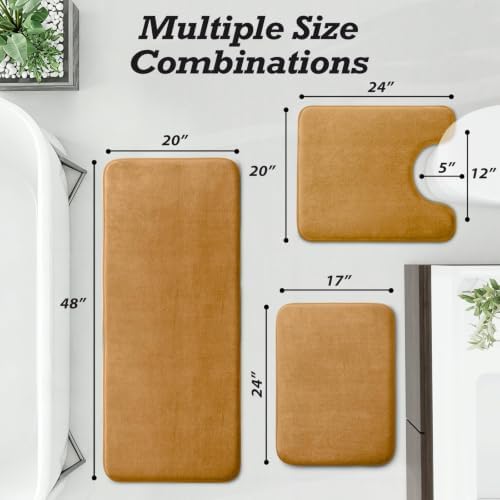 HUXMEYSON Bathroom Rugs Sets 3 Piece, Non-Slip & Quick Dry Bath Mat Set, Ultra Soft Velvet Bath Rugs for Bathroom, Toilet and Shower Floor, Khaki - Image 2