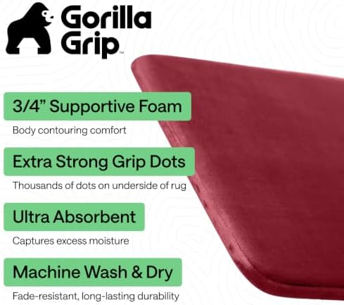 GORILLA GRIP® Memory Foam Bath Rug for Bathroom, 30x20 Burgundy - Image 2