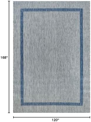 Luul Home Bordered Outdoor Rug 10x14 Washable Outside Carpet for Indoor Patio Porch Waterproof Easy Cleaning Non Shedding Area Rugs Silver Gray - Blue 10 x 14 - Image 2
