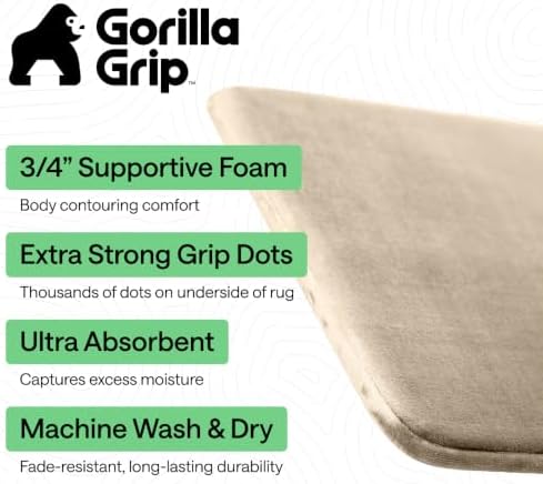 GORILLA GRIP® Memory Foam Bath Rug for Bathroom, 24x17 Taupe - Image 2