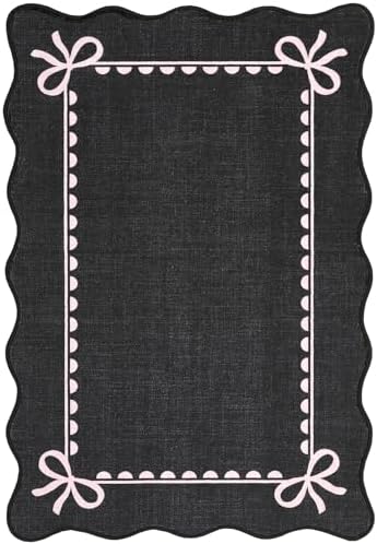 GarveeHome Scalloped Bow Rug 3x5 Washable Rug for Living Room, Black Pink - Image 5