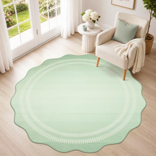 Washable Round Area Rug, 4ft Non Slip Morden Ombre Green Circle Rug by Leccod