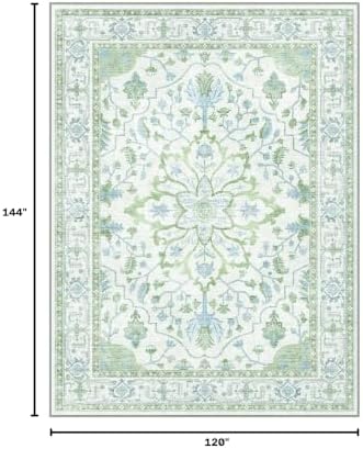 RELEANY Washable Area Rug, Large 10'x12', Green/White/Blue - Image 2