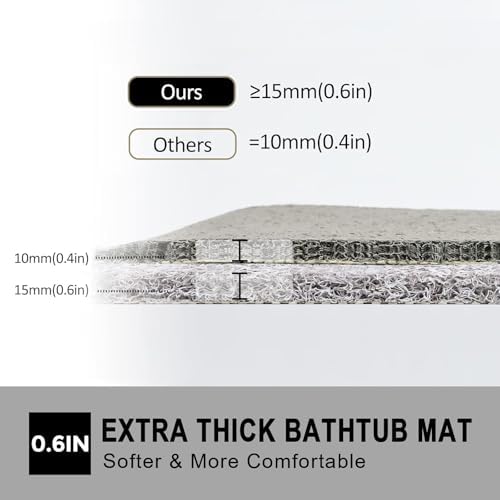 Nonslip Bathtub Mat, Anti Slip Bath Mat 0.6" Extra Thick, Quick Dry Bath Tub Anti Slip Shower Mat, Loofah Non-Slip Bath Mat for Tub Bathroom Pool Kitchen Entryway Home Hotel(Light Gray 16x39) - Image 5