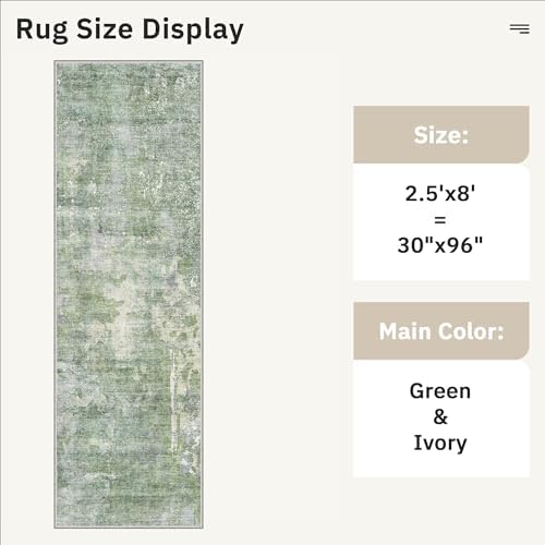 Soalmost Runner Rug 2'6"x8' Kitchen Hallway Runners Abstract Green/Ivory - Image 5