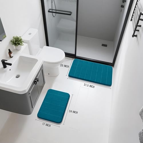 Yimobra Memory Foam Bathroom Mat Set, 31.5 x 20 & 24 x 17 in, Peacock Blue - Image 2
