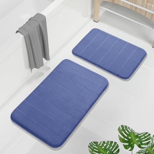 Yimobra Memory Foam Bathroom Mat Set, 31.5 x 20 & 24 x 17 in, Navy Blue by Yimobra