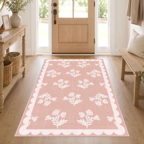 Pink Floral Rug for Girls Bedroom - 3x5 Washable Boho Bathroom Rug - Image 4