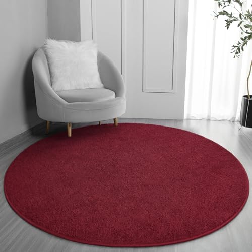 FlyDOIT Round Area Rugs for Bedroom Living Room, 4x4 Rose Red Super Soft Comfy Thickened Memory-Foam Indoor Circle Carpets, Modern Aesthetic Minimalist Carpet for Boys Girls Adults Nursery Home Décor by FlyDOIT