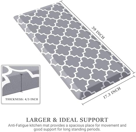 WISELIFE Kitchen Runner Rugs Anti-Fatigue mats, 17.3" x 39", 4/5 Inch, Grey - Image 2