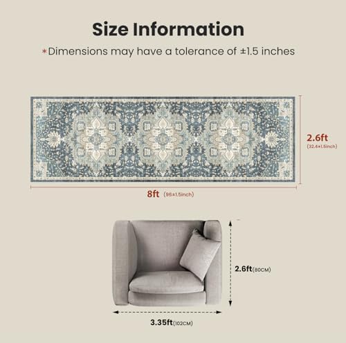Amada 2'6x8' Washable Runner Rug for Hallway, Blue/Yellow, Vintage Style - Image 2