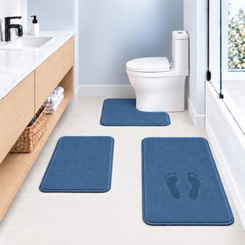 RUN HELIX Bathroom Rugs Sets 3 Piece, Soft Absorbent Memory Foam Bath Mats Set, Dry Fast Bath Mat, Machine Washable Bath Rug Set for Bathroom （Misty Blue） by RUNHELIX