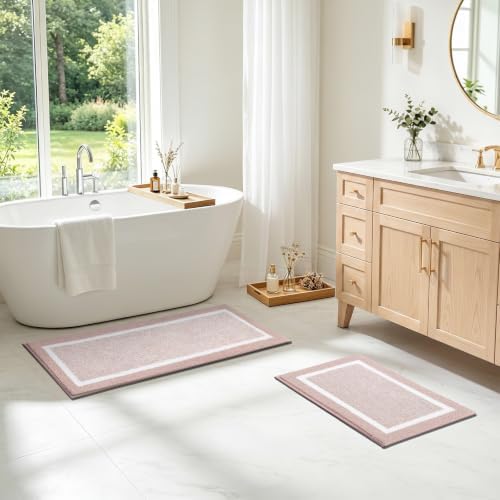 Pauwer Bathroom Rugs Sets 2 Piece, Non Slip Washable Bath Mat, Dusty Pink - Image 7