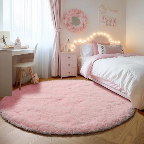 ONASAR Light Pink Round Area Rugs 6ft for Bedroom Living Room, Fluffy Circle Rug for Kids Girls Boys Teen, Soft Plush Shaggy Carpet for Nursery Dorm Classroom Playroom Home Decor Aesthetic - Image 3