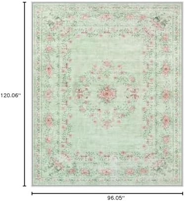 Wonnitar Green Area Rug for Living Room, Floral Bow 8x10 Washable Rug, Ultra-Thin Non Shedding Soft Boho Carpet for Bedroom Dining Room Playroom Dorm, Light Green - Image 2