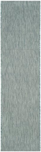 SAFAVIEH Outdoor Runner Rug 2'3"x10' - Courtyard Collection - Coastal Design, Aqua & Grey, Durable & Easy Cleaning, Ideal for Patio, Entryway, Mudroom, Backyard (CY8022-37121) - Image 2