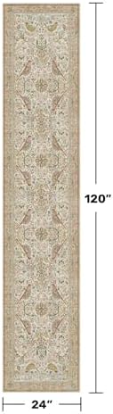 Beige 10 ft Long Vintage Runner Rugs for Hallways - 2x10 Kitchen Runners Non Slip Washable, Low Pile Entryway Rug, with Flowers and Leaves Décor - Image 2