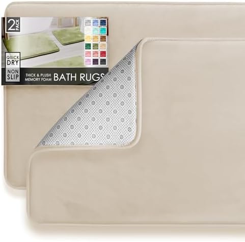 Clara Clark 2 Piece Bathroom Rug Set - Memory Foam, Bath Mat Set, Plush, Cozy, Ultra Soft, Non Slip, Machine Washable, Quick Dry - 24” x 17”+ 32” x 20” - Linen - Image 3