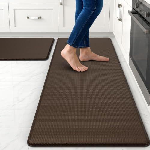 Kitchen Mats for Floor, [2PCS] Anti-Fatigue Kitchen Rugs, Brown by StepAura