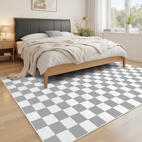 Terrug Grey and White Checkered Rug for Living Room, 8x10 Soft Area Rugs - Image 2