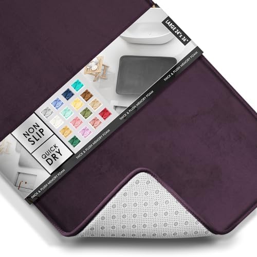 Clara Clark Bathroom Rugs, Velvet Memory Foam Bath Mat, Non-Slip Bath Rugs, Machine Wash, Dries Quickly, Ultra Soft Plush Bath Mats for Bathroom, 24 x 36, Dark Purple - Image 3