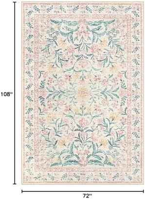 Lahome 6x9 Pink Rug for Dorm Girls Bedroom, Boho Cottage Core Floral Rug - Image 2