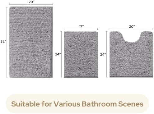 HOMEIDEAS Bathroom Rugs Set of 3, Super Soft Absorbent Chenille Bath Rugs - Image 3