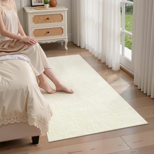 Valenrug 4x6 Area Rug, High-Low Pile Washable Rug for Living Room, Ivory - Image 3