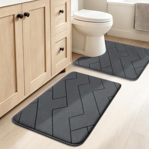 YIHOUSE 2 Piece Memory Foam Bathroom Rug Set, Dark Grey, 17"x24"+20"x24"U by YIHOUSE