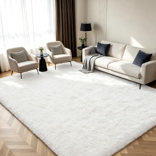 10X14 Large Area Rugs for Living Room Bedroom,White Big Shag Rug for Bedroom Dorm,Soft Fluffy Indoor Carpet Plush Rugs for Living Room Home Decor (White, 10X14 Feet) - Image 2