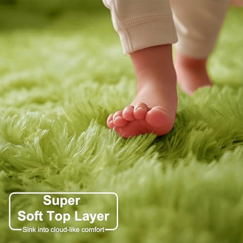 Amdrebio Grass Green Furry Small Area Rug 3x5 for Bedroom Classroom Nursery - Image 4