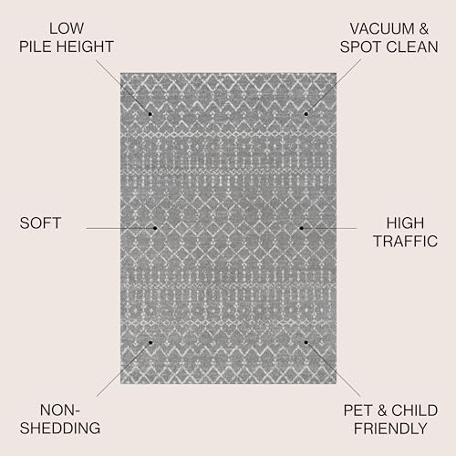 JONATHAN Y Boho Vintage Diamond Gray/Ivory Round Area Rug 8 ft, Moroccan Hype for Living Room, Bedroom, Kitchen, Office, Easy-Cleaning, High Traffic, Pet-Friendly, Non-Shedding (MOH101C-8R) - Image 2