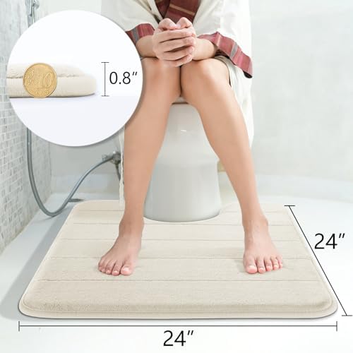 Yimobra Memory Foam Toilet Bath Mat U-Shaped, Soft and Comfortable, Super Water Absorption, Non-Slip, Thick, Machine Wash and Easier to Dry for Bathroom Commode Contour Rug, 24 X 24 Inches, Cream - Image 2