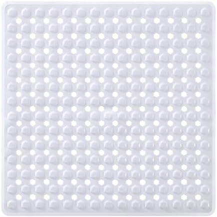 Yimobra Square Shower Floor Mat Non Slip, 21"X21" Machine Washable Bath Tub Mat, Soft on Feet, Bathmat with Drain Holes and Suction Cups, Fast Draining, White by Yimobra