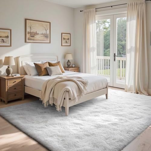 Area Rugs for Living Room, 5x7 Feet Soft Fluffy Shagg Plush Rug High Pile Large Indoor Modern Non-Slip Floor Carpet for Bedroom Nursery Kids Home Room Dorm Decor Aesthetic White - Image 2