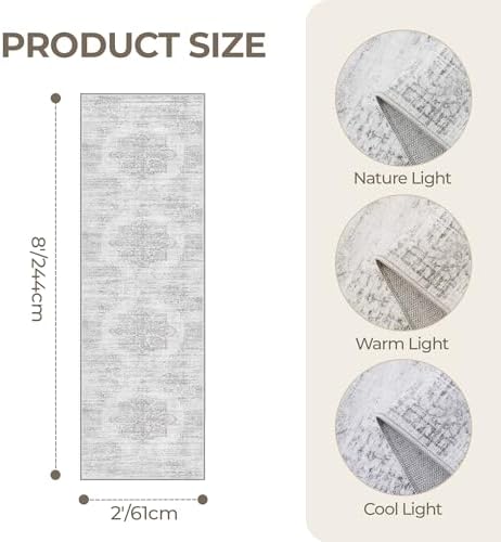 2x8 Runner Rug Non Slip,Washable Hallway Runner Rug,Grey - Image 2